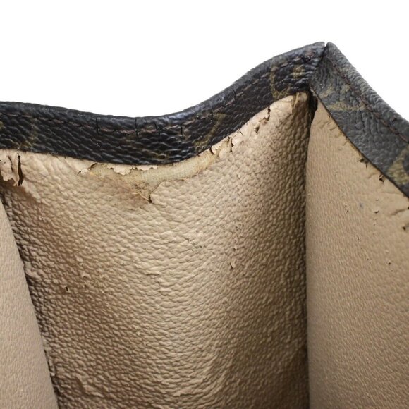 LOUIS VUITTON Logo Sac Plat Hand Tote Bag Monogram Leather Brown M51140 65ED899 - Picture 15 of 16